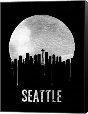 Framed Seattle Skyline Black Print