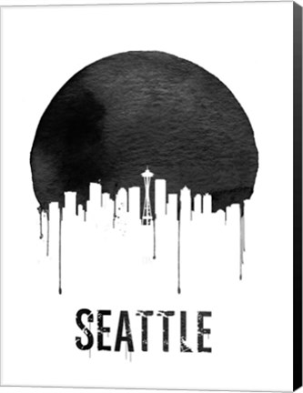 Framed Seattle Skyline White Print