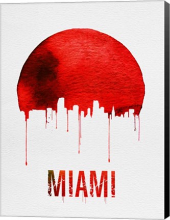 Framed Miami Skyline Red Print