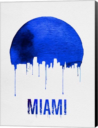 Framed Miami Skyline Blue Print