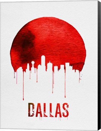 Framed Dallas Skyline Red Print