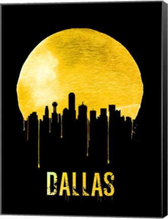 Framed Dallas Skyline Yellow Print