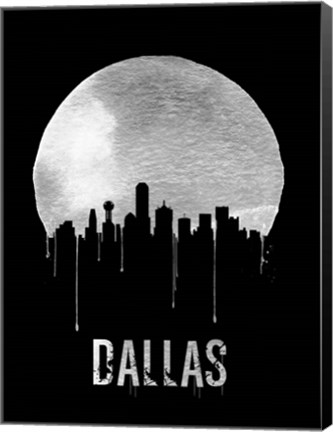 Framed Dallas Skyline Black Print