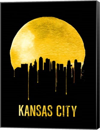 Framed Kansas City Skyline Yellow Print