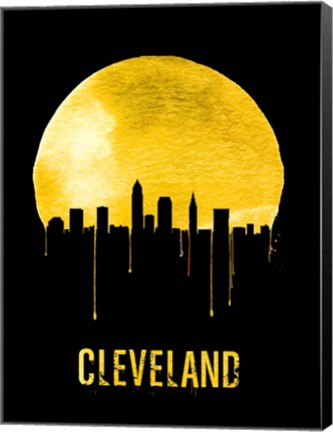 Framed Cleveland Skyline Yellow Print