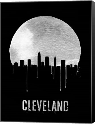 Framed Cleveland Skyline Black Print