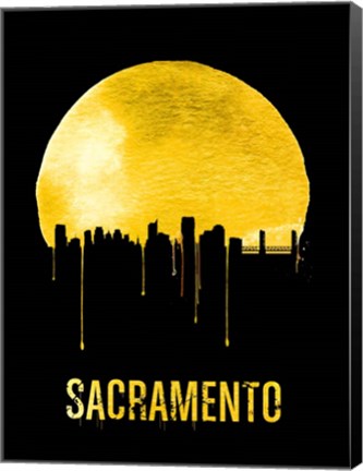 Framed Sacramento Skyline Yellow Print