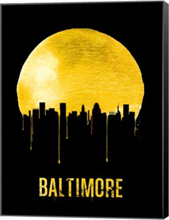 Framed Baltimore Skyline Yellow Print