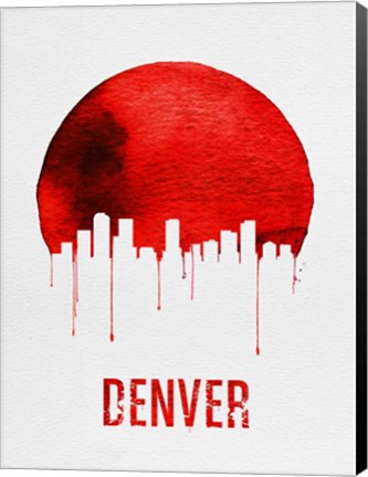 Framed Denver Skyline Red Print