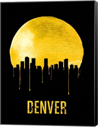 Framed Denver Skyline Yellow Print