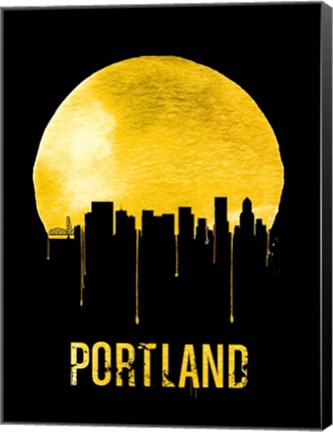 Framed Portland Skyline Yellow Print