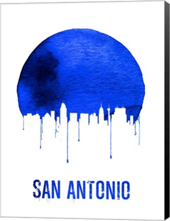 Framed San Antonio Skyline Blue Print