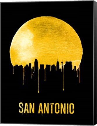 Framed San Antonio Skyline Yellow Print