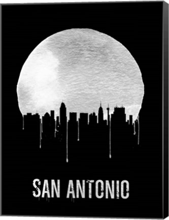 Framed San Antonio Skyline Black Print