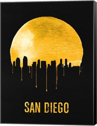 Framed San Diego Skyline Yellow Print