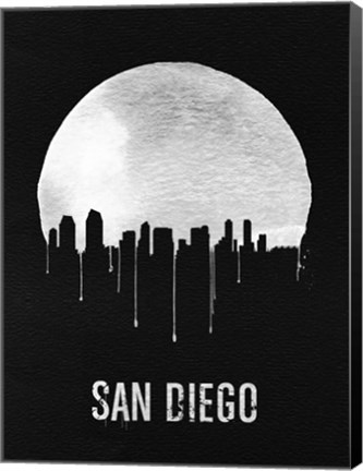 Framed San Diego Skyline Black Print