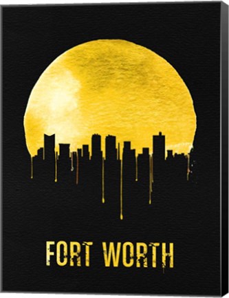 Framed Fort Worth Skyline Yellow Print