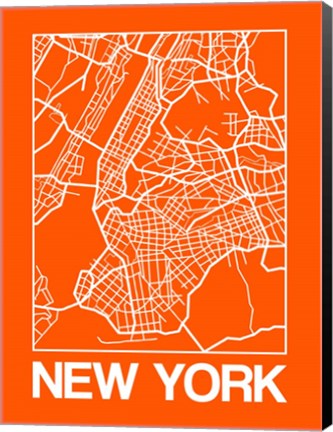 Framed Orange Map of New York Print