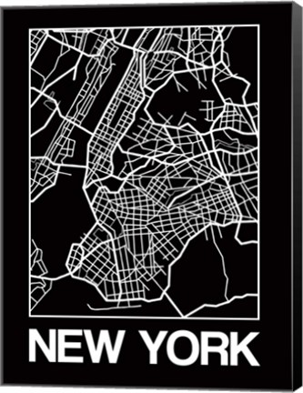 Framed Black Map of New York Print