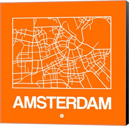 Framed Orange Map of Amsterdam Print