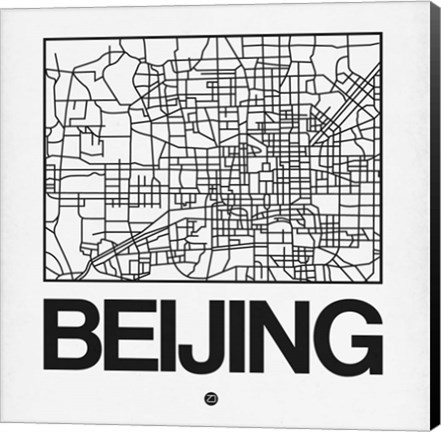 Framed White Map of Beijing Print