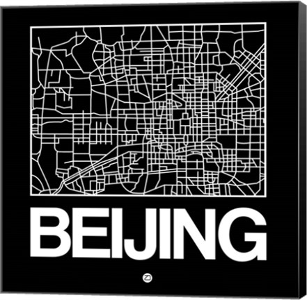 Framed Black Map of Beijing Print