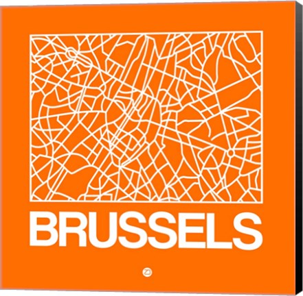 Framed Orange Map of Brussels Print