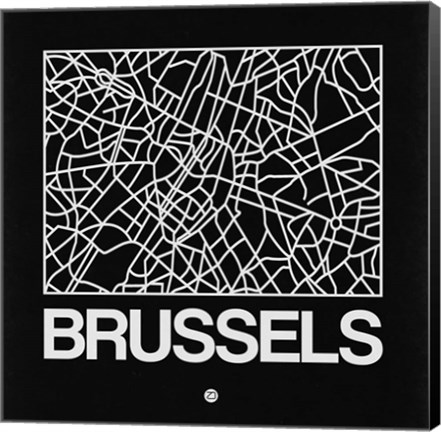 Framed Black Map of Brussels Print