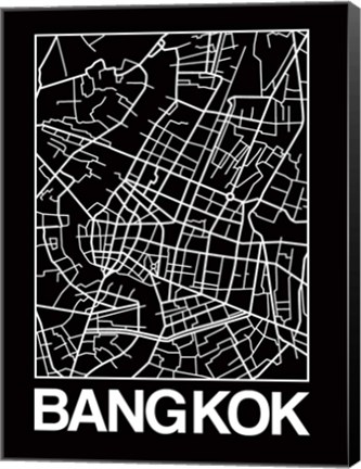 Framed Black Map of Bangkok Print