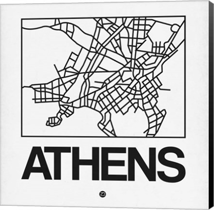 Framed White Map of Athens Print