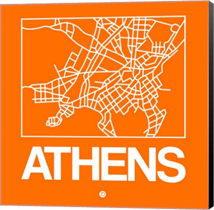 Framed Orange Map of Athens Print