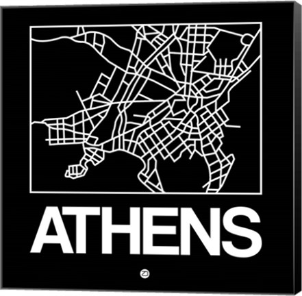 Framed Black Map of Athens Print