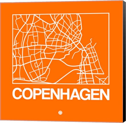 Framed Orange Map of Copenhagen Print