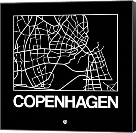 Framed Black Map of Copenhagen Print