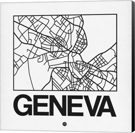 Framed White Map of Geneva Print