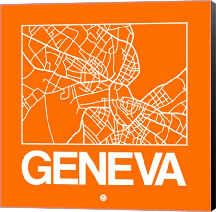 Framed Orange Map of Geneva Print