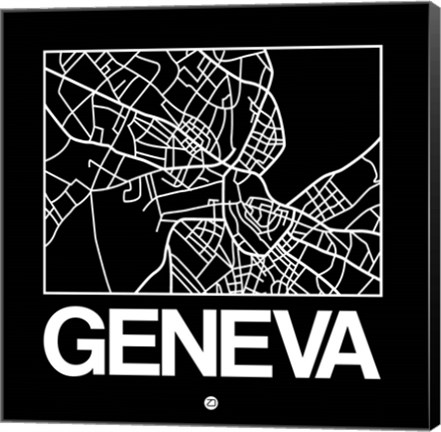Framed Black Map of Geneva Print
