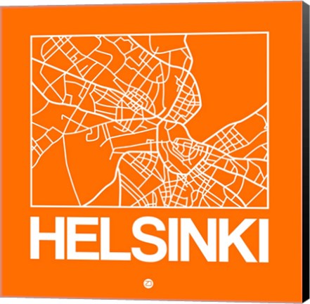 Framed Orange Map of Helsinki Print