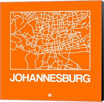 Framed Orange Map of Johannesburg Print