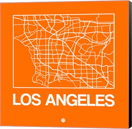 Framed Orange Map of Los Angeles Print