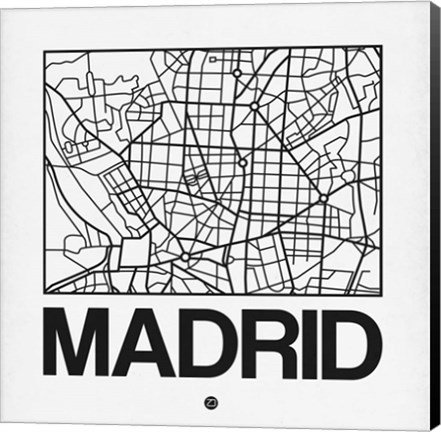Framed White Map of Madrid Print