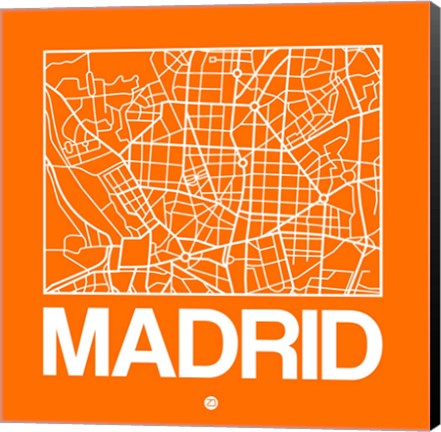 Framed Orange Map of Madrid Print