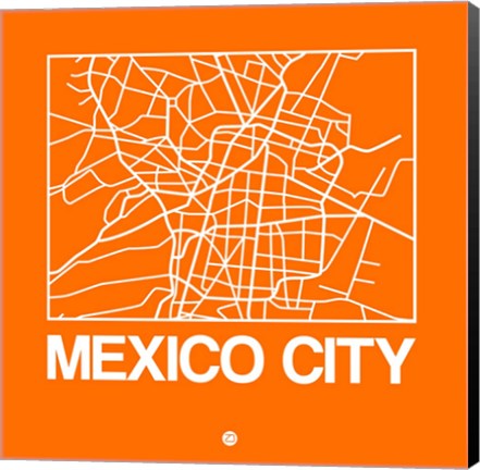 Framed Orange Map of Mexico City Print