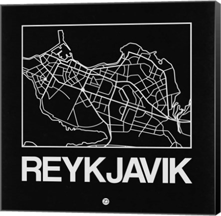 Framed Black Map of Reykjavik Print