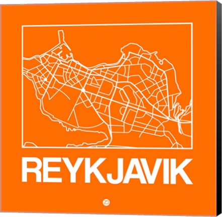 Framed Orange Map of Reykjavik Print