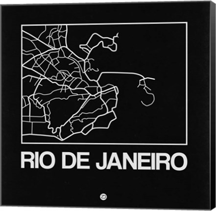 Framed Black Map of Rio De Janeiro Print