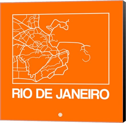 Framed Orange Map of Rio De Janeiro Print