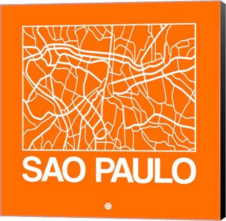 Framed Orange Map of Sao Paulo Print