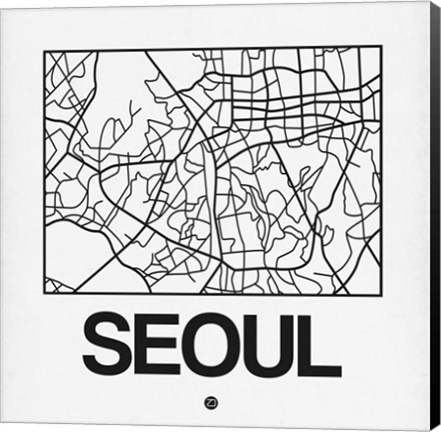 Framed White Map of Seoul Print