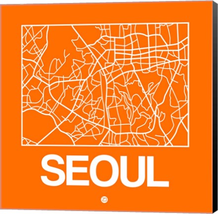 Framed Orange Map of Seoul Print